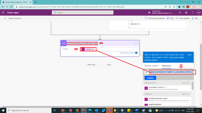 Usage of Union Function in Power Automate